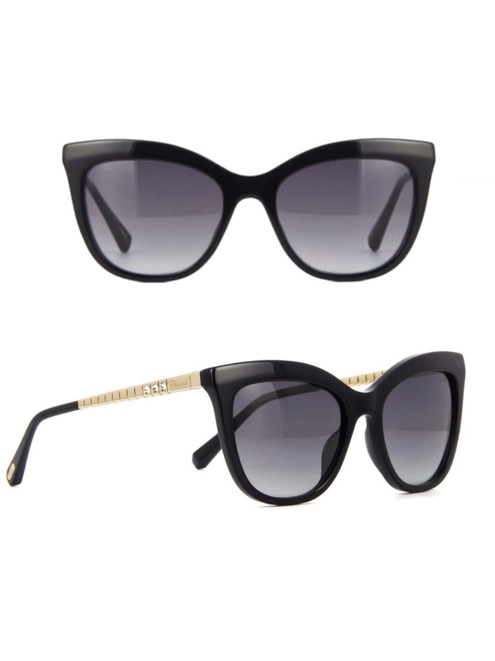 🆕 New/Authentic Chopard Black Cat Eye Sunglasses ▪️ SCH260S 700 ▪️ 54-19-135